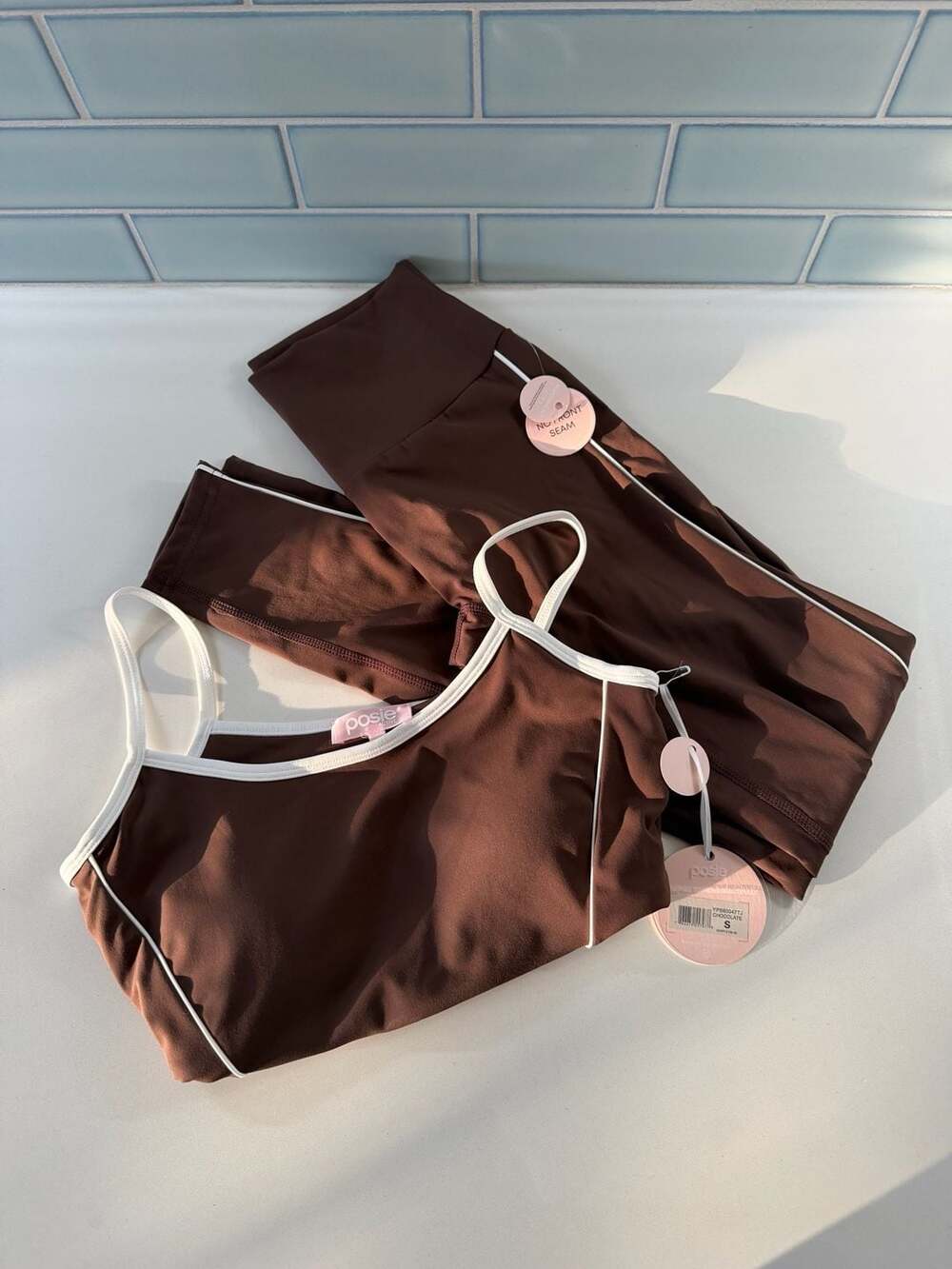 Posie Active Matching Set Contrast Tank and Legging - Chocolate